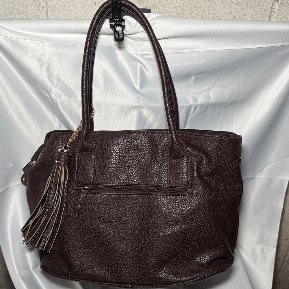Chic Dark Brown Tote Bag with Tassel